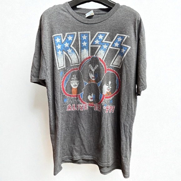 KISS “Alive in ’77” USA Flag Retro Band Tee - NWOT - Unisex Large Graphic TShirt - Picture 5 of 7
